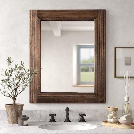 Wall mirror with wooden frame