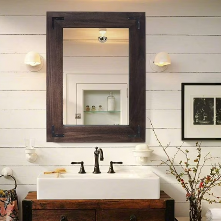 Wall mirror with wooden frame