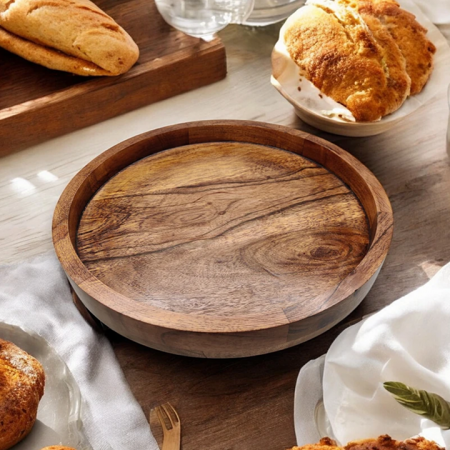 Bamboo serving tray with handles