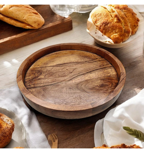 Bamboo serving tray with handles